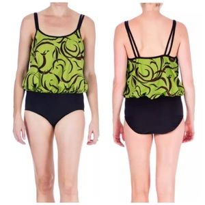 Full-Coverage Blousen Damask Print Swimsuit! NEW!